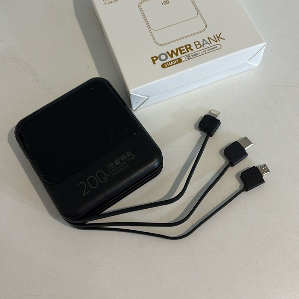 Portable 20000 Power Bank Charger with 3-In-1 Cables - Black